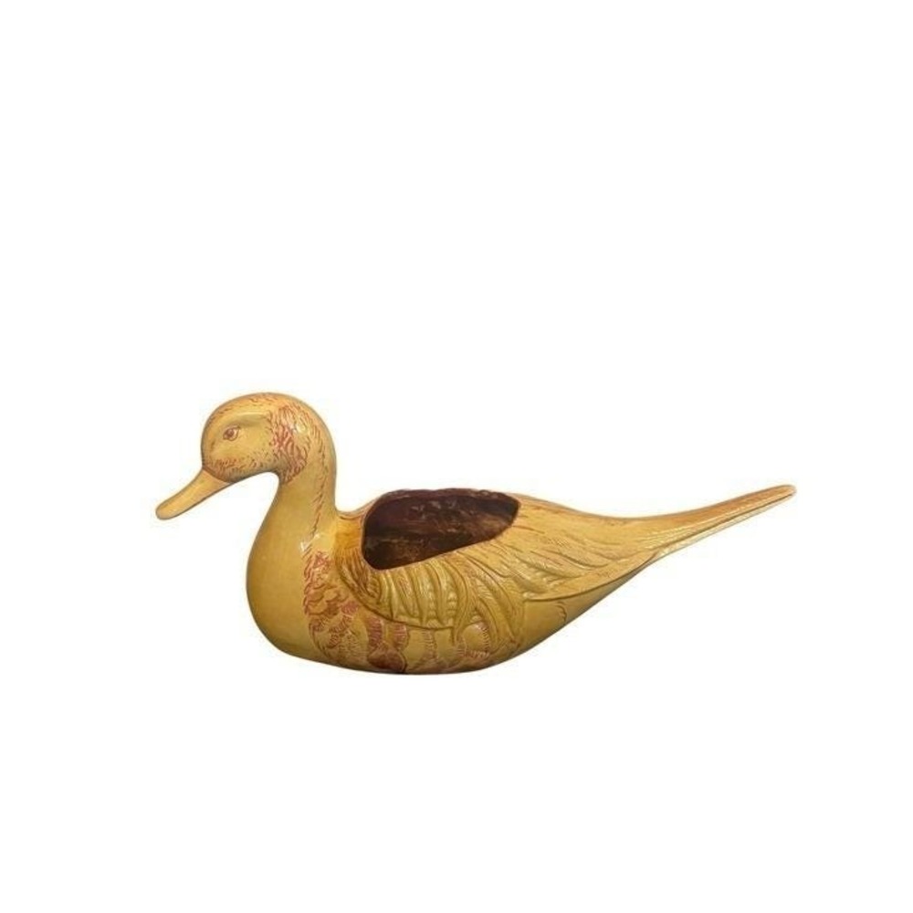 Duck Planter Yellow Bird Figurine Decor MCM Vintage Hand Painted Ceramic